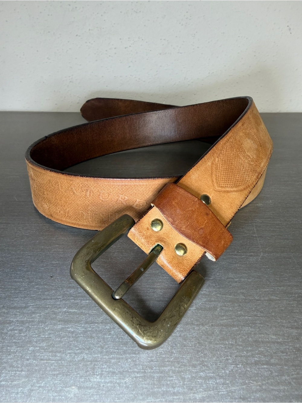 Rare Vintage Diesel Matured Embossed Leather Men's Belt Brass Buckle